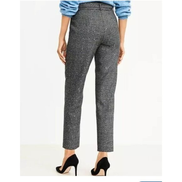 LOFT Womens Size 12 Black Sequin-Embellished Cropped Pants With Tie Waist - Picture 2 of 10